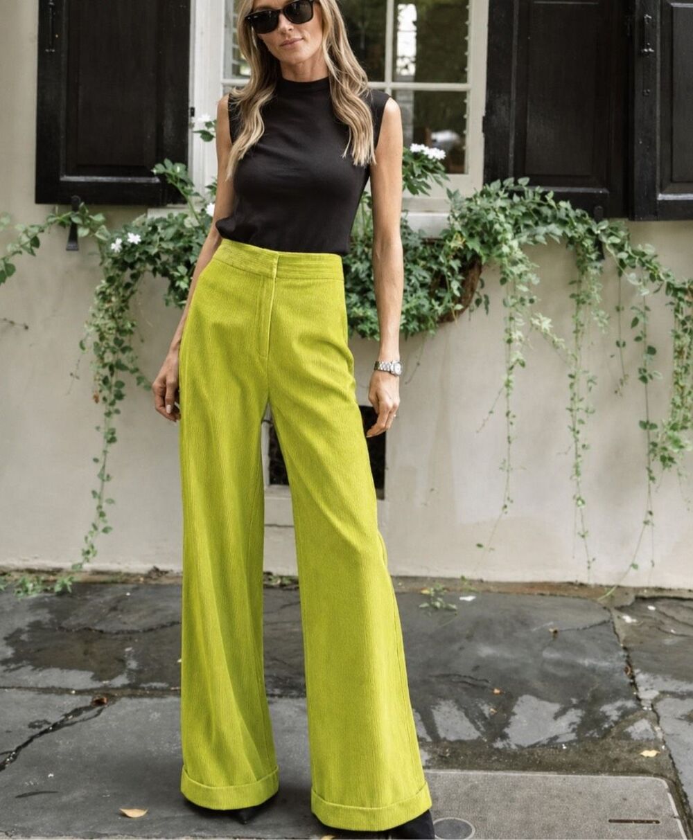 NWT Julia Amory wide leg high waist corduroy crushed lime , XS $268 A15